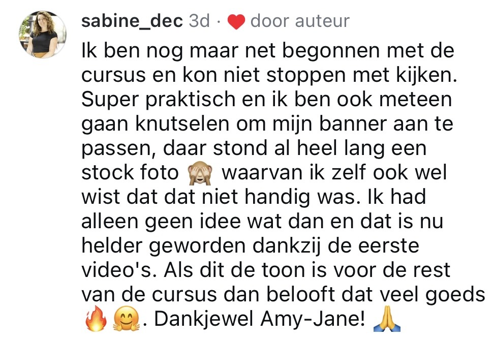 Review van Sabine de Caesemaeker over de LinkedIn cursus van Amy-Jane Gielen voor meer bereik, volgers en verkoop op LinkedIn